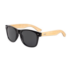 S53152 - Black Frame Bamboo Arm Sunglasses