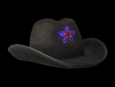 S8407 - Black LED Cowboy Hat Flashing Star